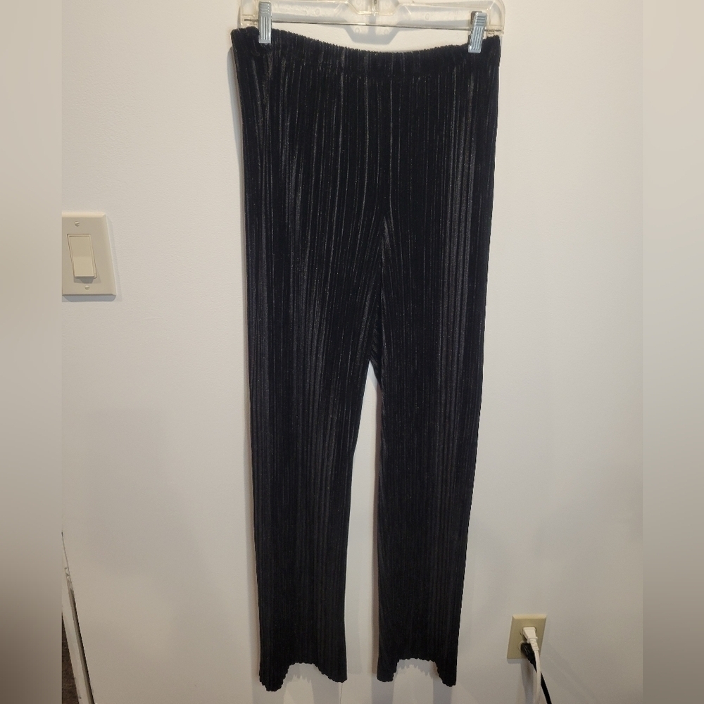 Frank lyman size L black velvet textured stripes pullon elastic waist pants